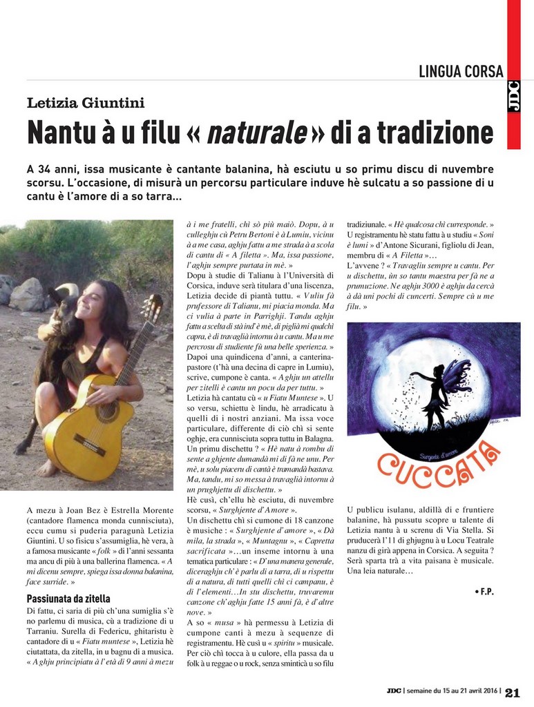 Le journal de la Corse : Letizia Giuntini, nantu à u filu "naturale" di a tradizione